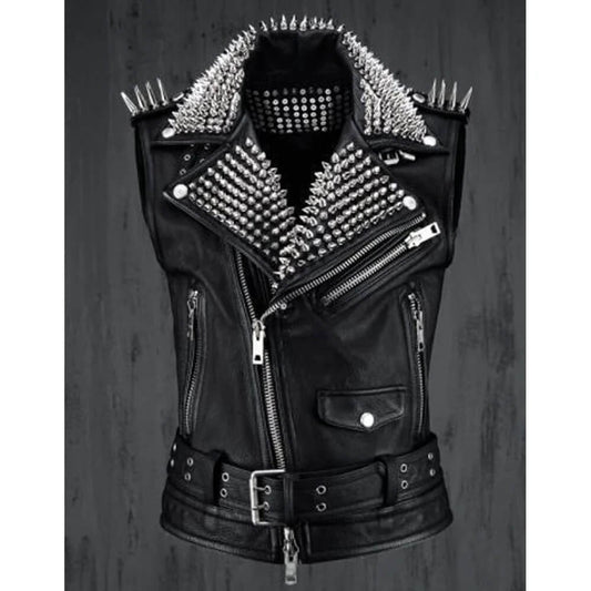 Men’s Silver Studded Leather Vest Party Wear silver studded leather vest