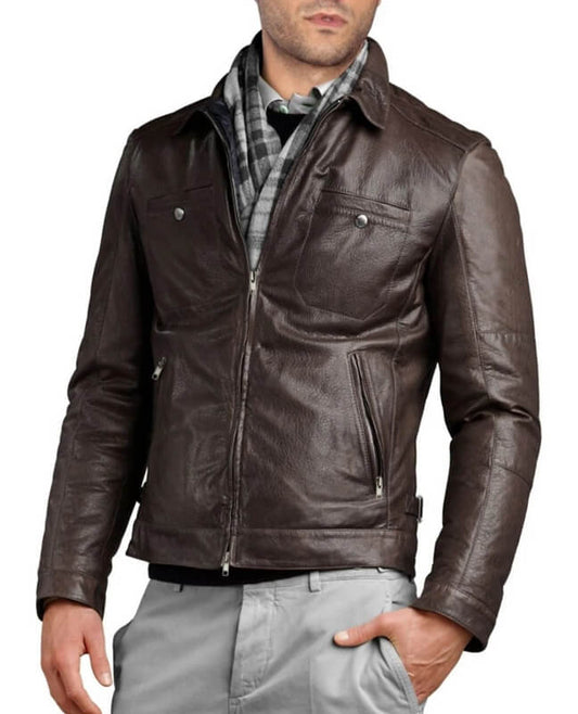 Soft Stylish Men's Genuine Lambskin Dark Brown Leather Jacket Soft Lambskin Leather Jacket - Men's Dark Brown Genuine Leather Jacket