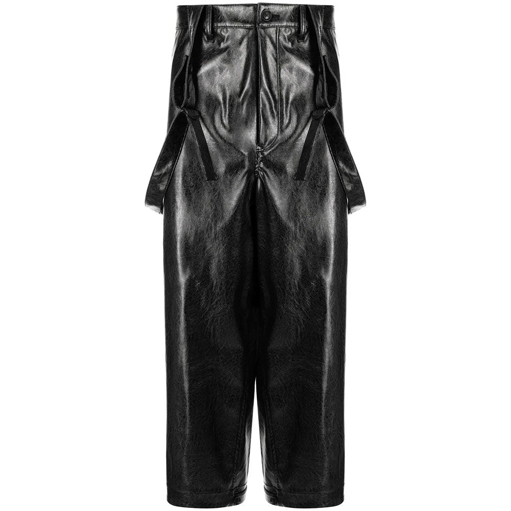 Solid Black Multi-Pockets Men's Leather Dungaree