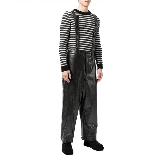 Solid Black Multi-Pockets Men's Leather Dungaree Solid Black Leather Dungaree - Multi-Pockets