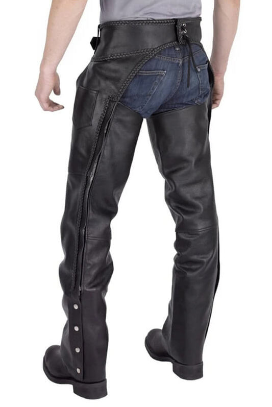 Stylish Braided Motorcycle Leather Chaps for Men