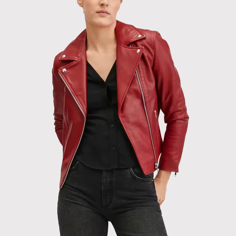 Burgundy Women's Leather Jacket