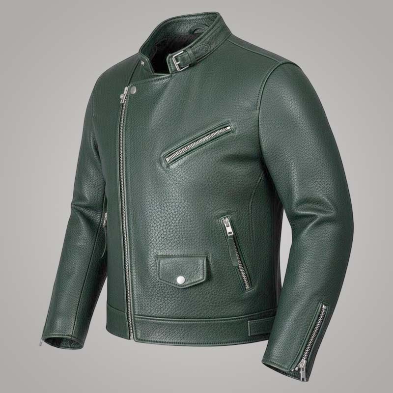 Stylish dark emerald cafe racer leather jacket for men by Jackets Kingdom