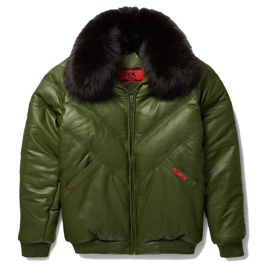 Stylish Design V-Bomber Leather Jacket for Men - Fashionable Outerwear Stylish Design V-Bomber Jacket