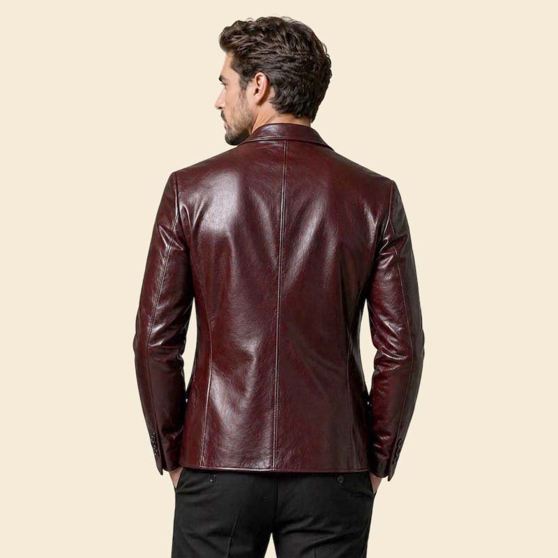 Stylish maroon leather blazer coat for men street style by Jackets Kingdom