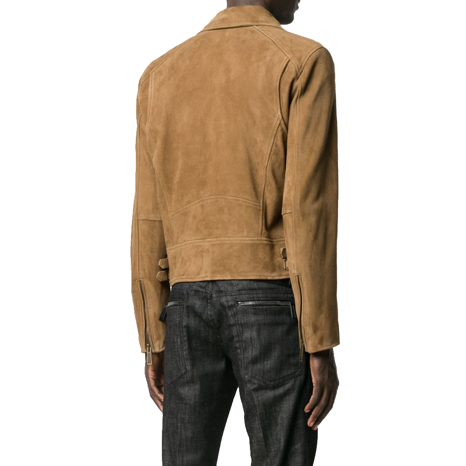 Tan Brown Suede Biker Jacket Men's