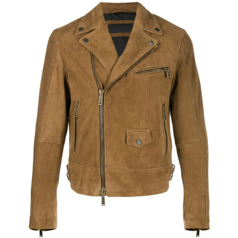 Tan Brown Suede Biker Jacket Men's