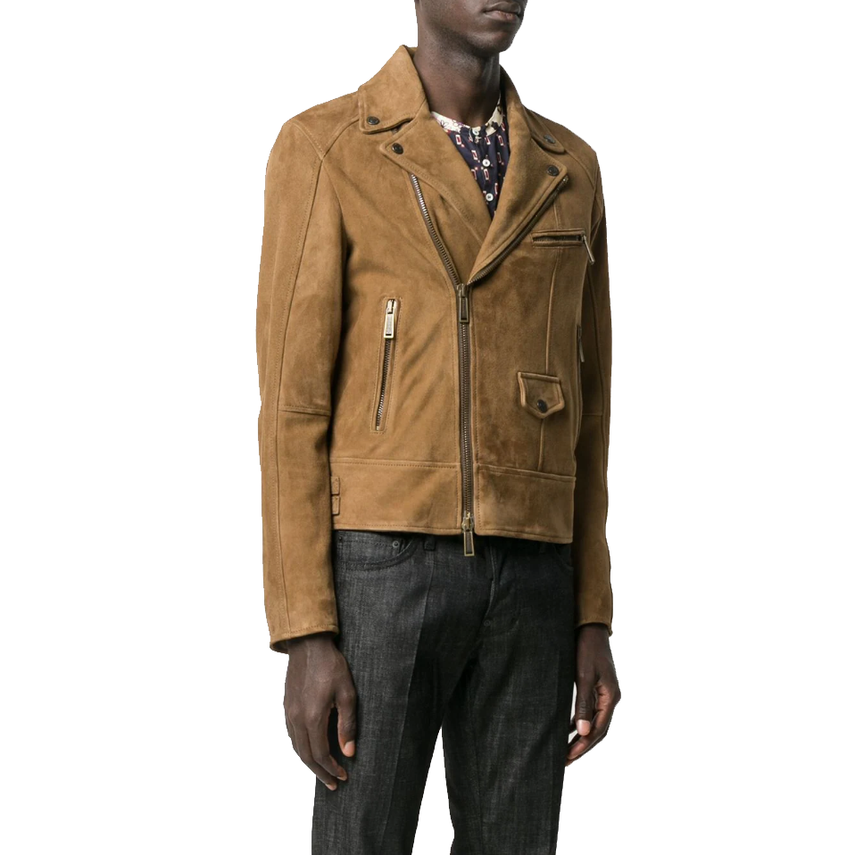 Tan Brown Suede Biker Jacket Men's