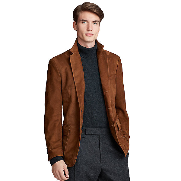 Tan Brown Suede Leather Blazer Men's