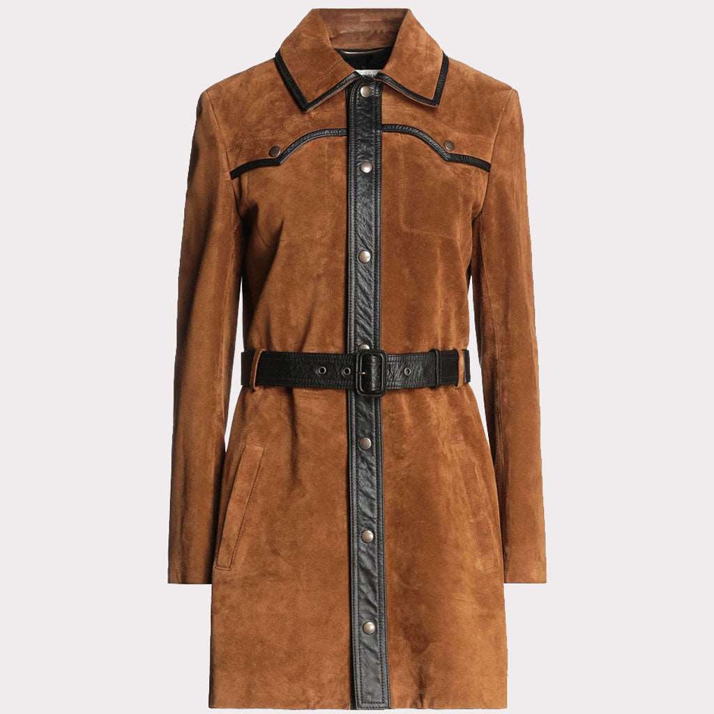 Tan Brown Suede Leather Women's Coat