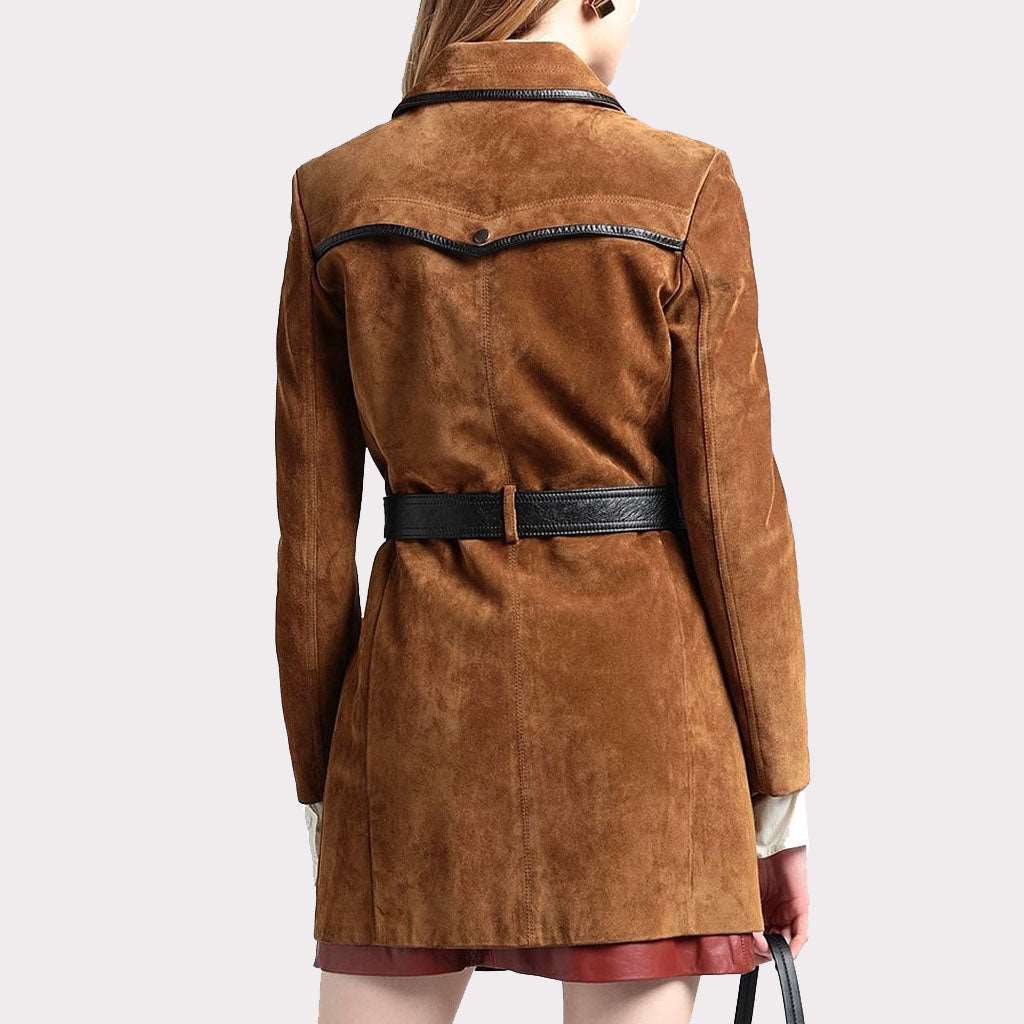 Tan Brown Suede Leather Women's Coat