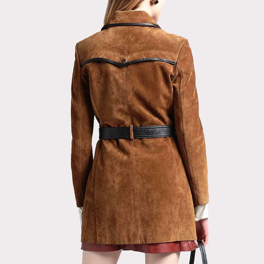 Tan Brown Suede Leather Women's Coat