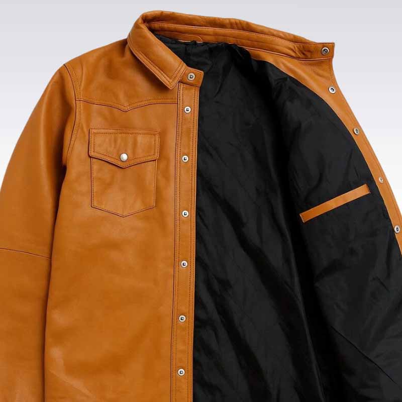 Brown leather jacket with black lining