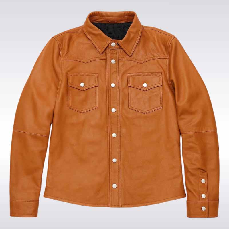 Tan Western Leather Biker Jacket Men