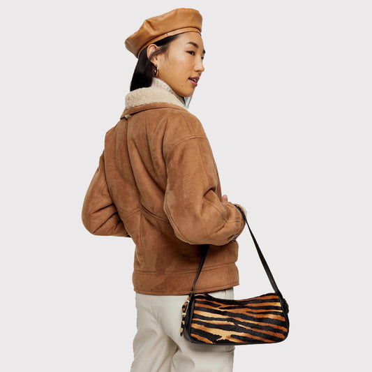 Brown Faux Shearling Leather Jacket