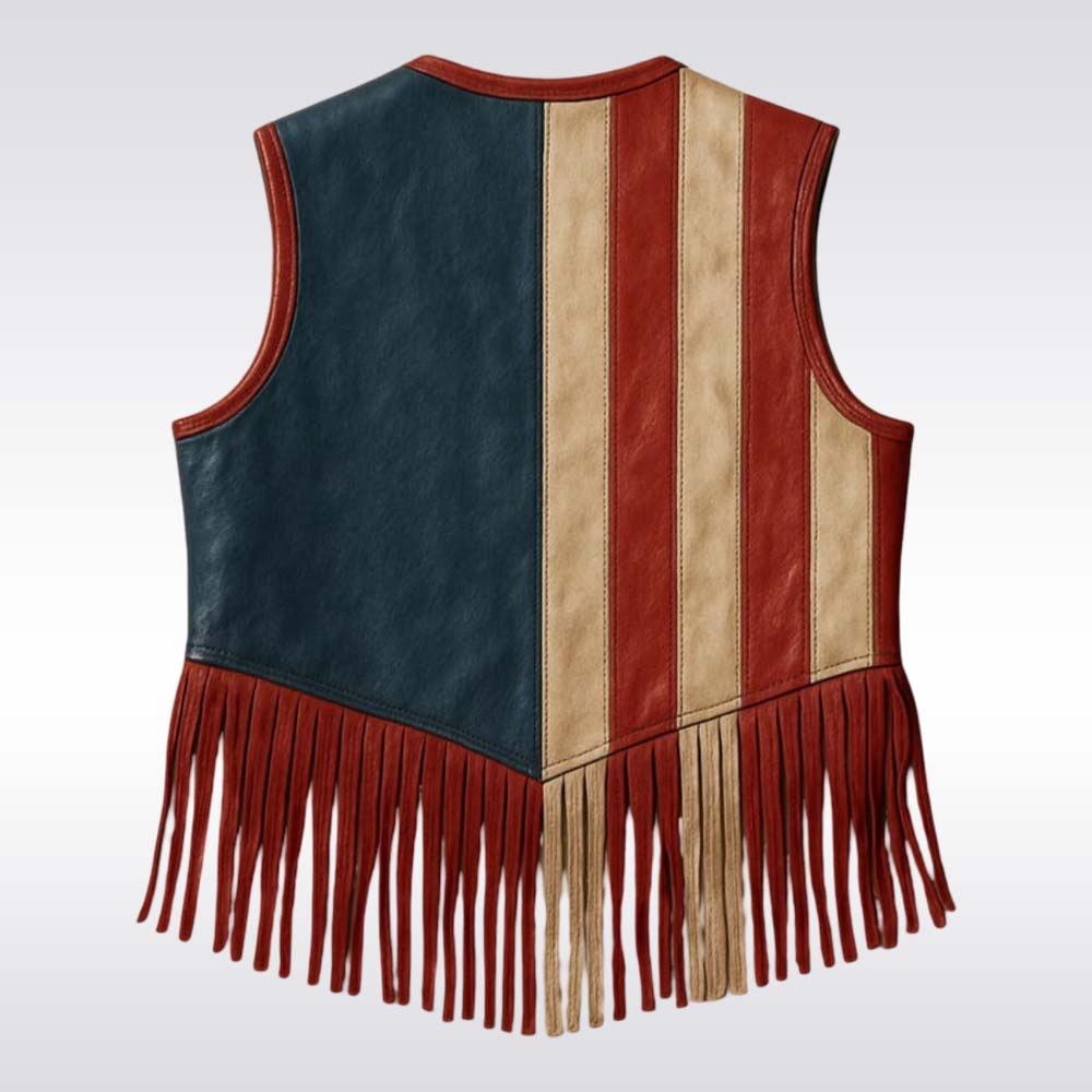 Vest with American flag design and fringes