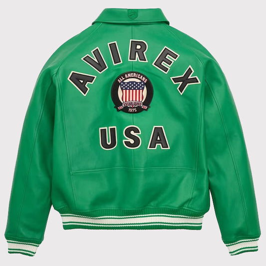 USA Edition Military Bomber Leather Jacket - Green Icon USA Edition Military Bomber Leather Jacket - Green Icon