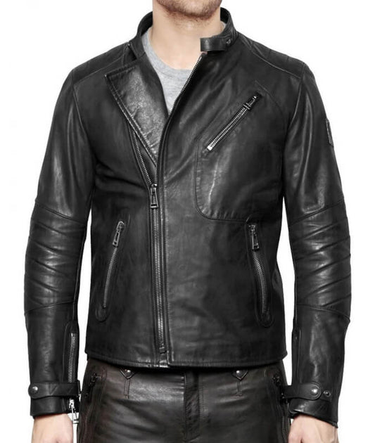 Vintage Black Leather Biker Jacket for Men Vintage Black Leather Biker Jacket