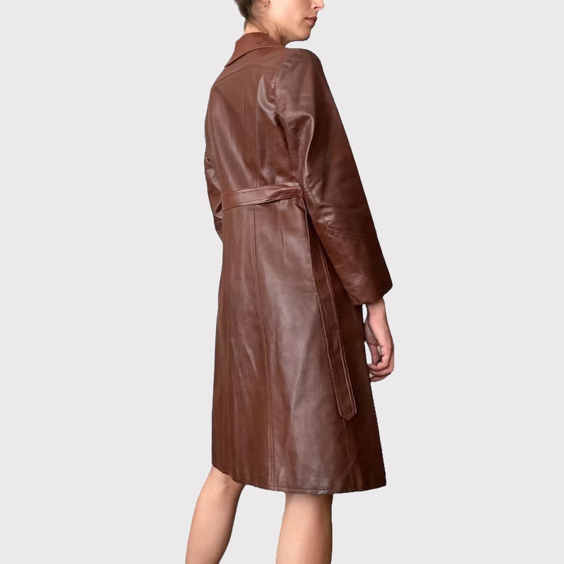 Vintage Chocolate Brown Leather Trench Coat