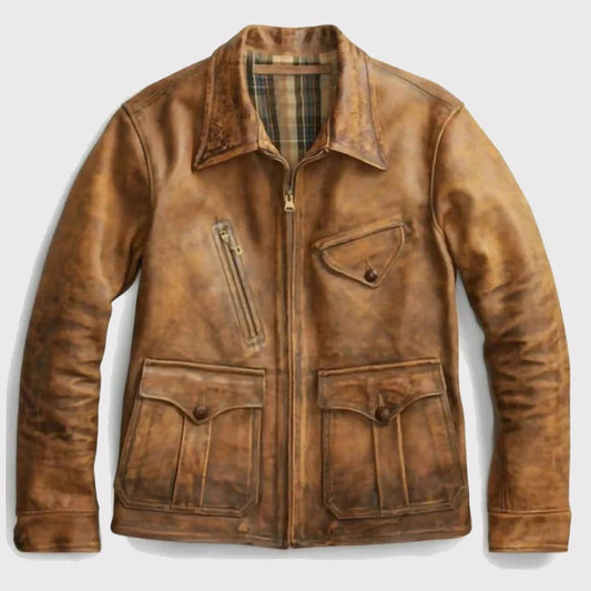 Vintage Style Wax Tan Leather Coat Jacket for Men!