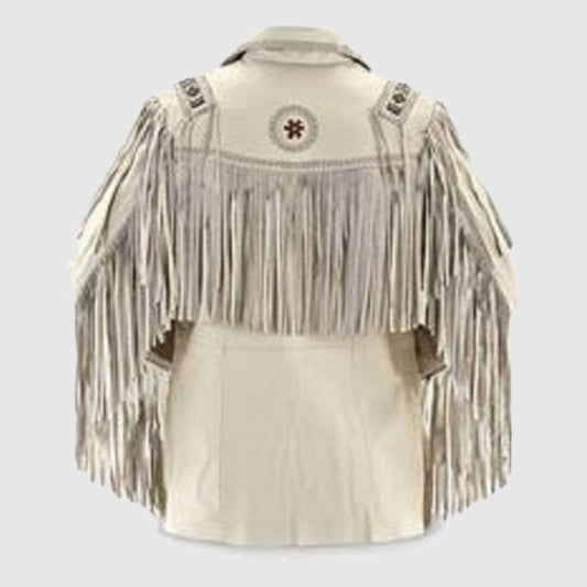 Western Men Cowboy White Suede Leather Jacket