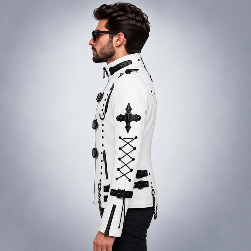 White cyber goth jacket with removable chain decoration