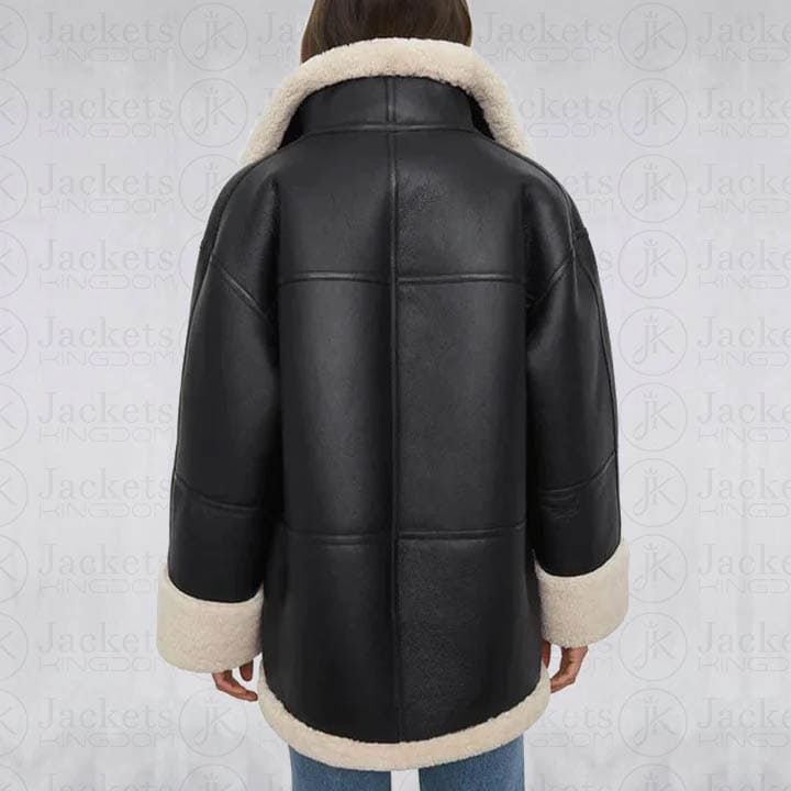 Women Black Aviator Fur Flight B3 Sheepskin RAF Shearling Leather Jacket