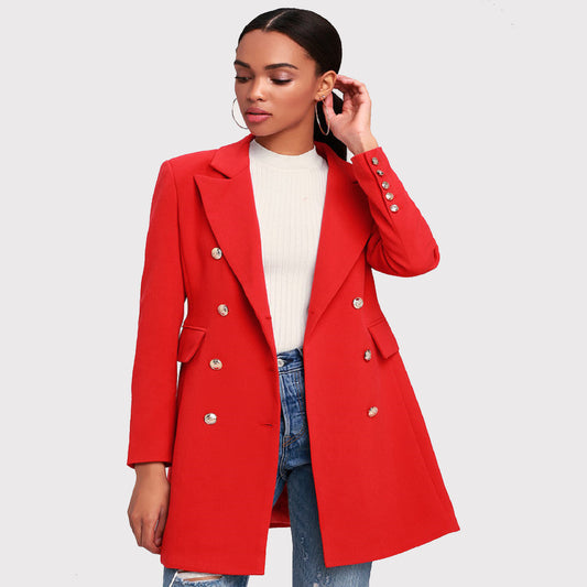 Women Cherry Red Wool Long Coat - Women Wool Coat