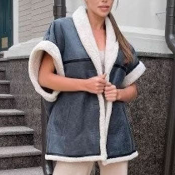 Women Grey Vintage Shearling Bomber B3 Vest