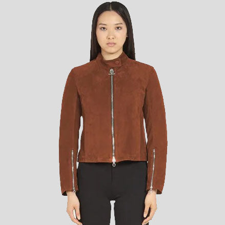 Women Brown Suede Biker Jacket