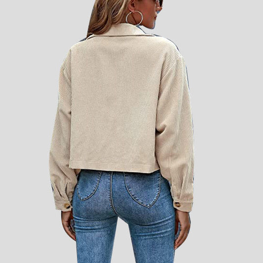Women's Apricot Corduroy Jacket With Pockets