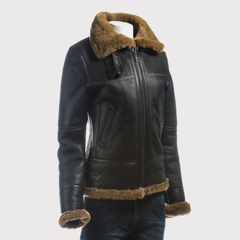 Women's B3 Bomber Shearling Jacket with Detachable Hood