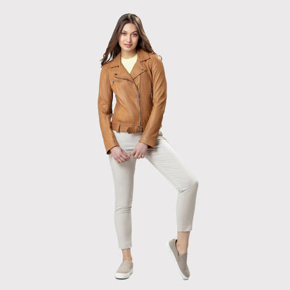 Women's Beautiful Camel-Colored Leather Jacket