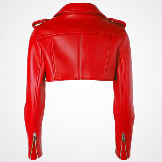 Women's Short Biker Red Leather Jacket