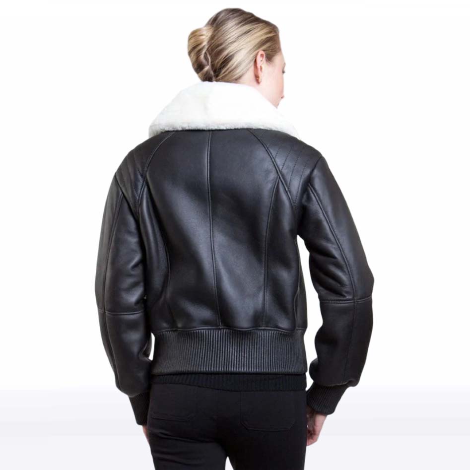 Women’s Black B3 Leather Jacket with White Shearling