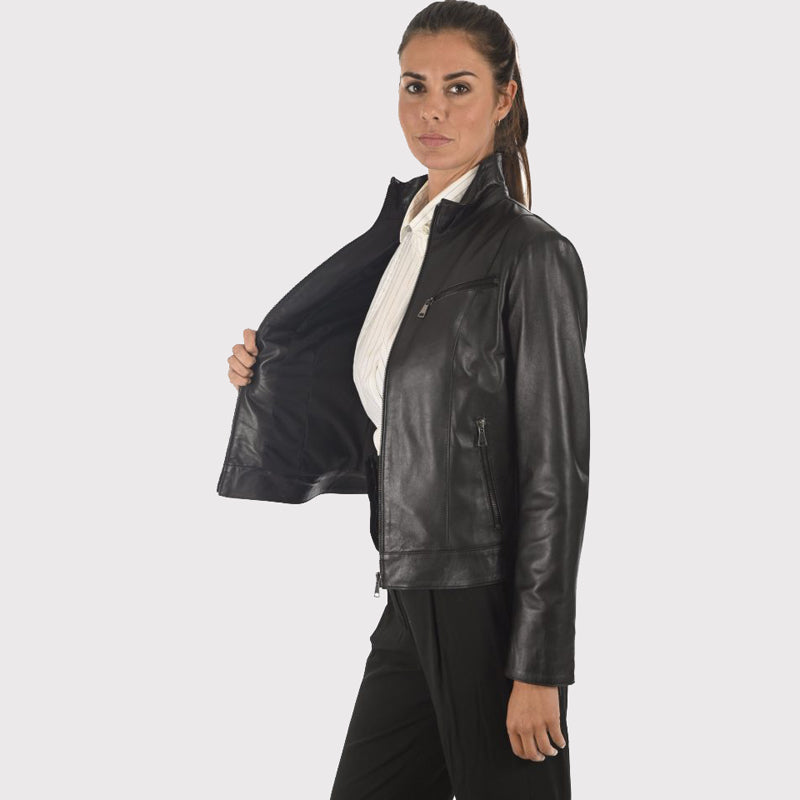 Women's Black Lambskin Biker Style Jacket