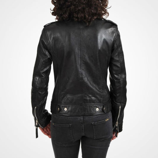 Women's Classic Black Leather Motorcycle Jacket