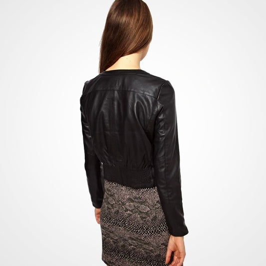 Women's Classic Black Leather Short Jacket