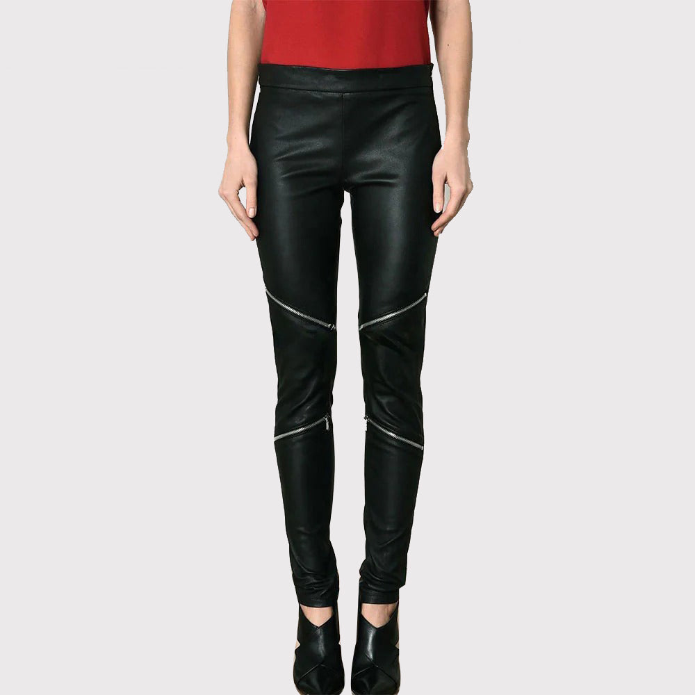 Women's Black Leather Skinny Pants