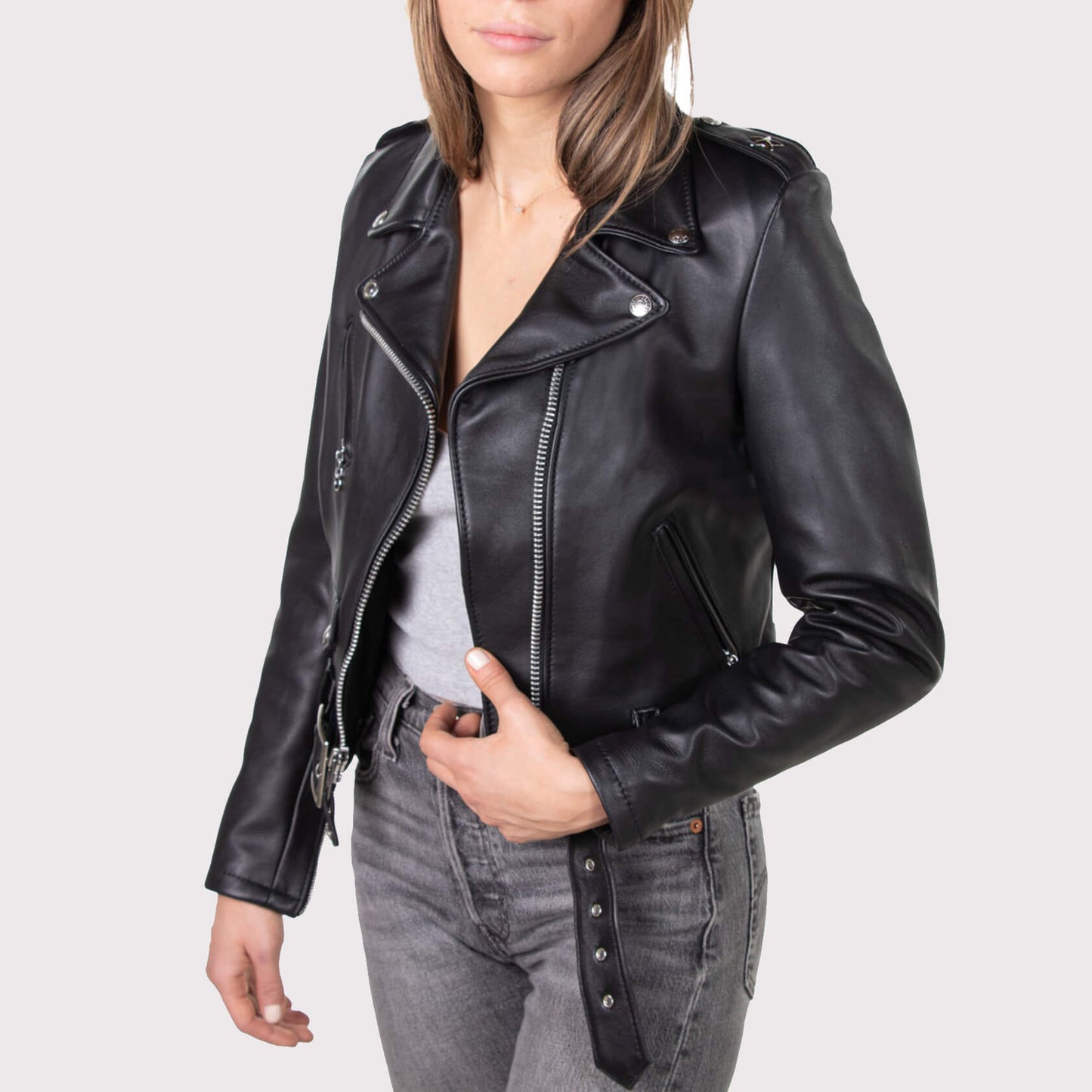 Women's Black Motorcycle Jacket - Black Jacket Women