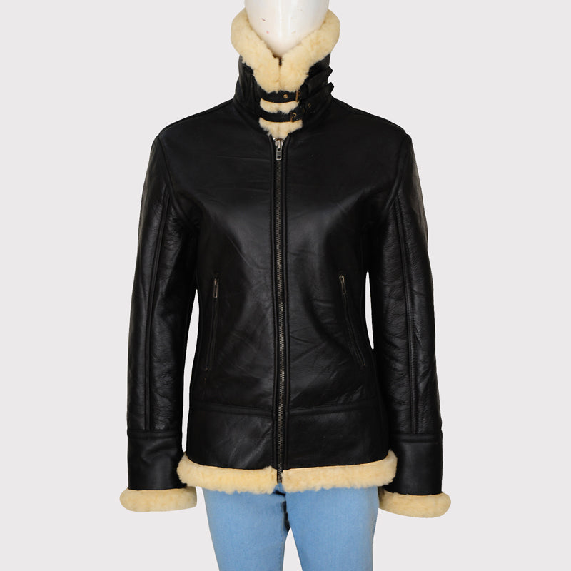 Women's Black Shearling B3 Bomber Jacket - Winter Jacket