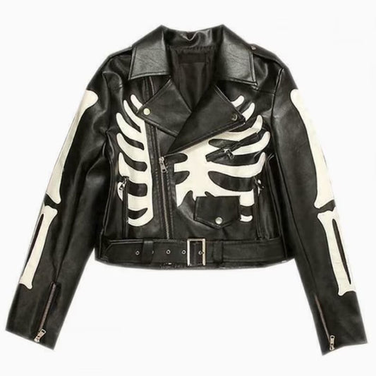 Women's Black Skeleton Leather Biker Jacket