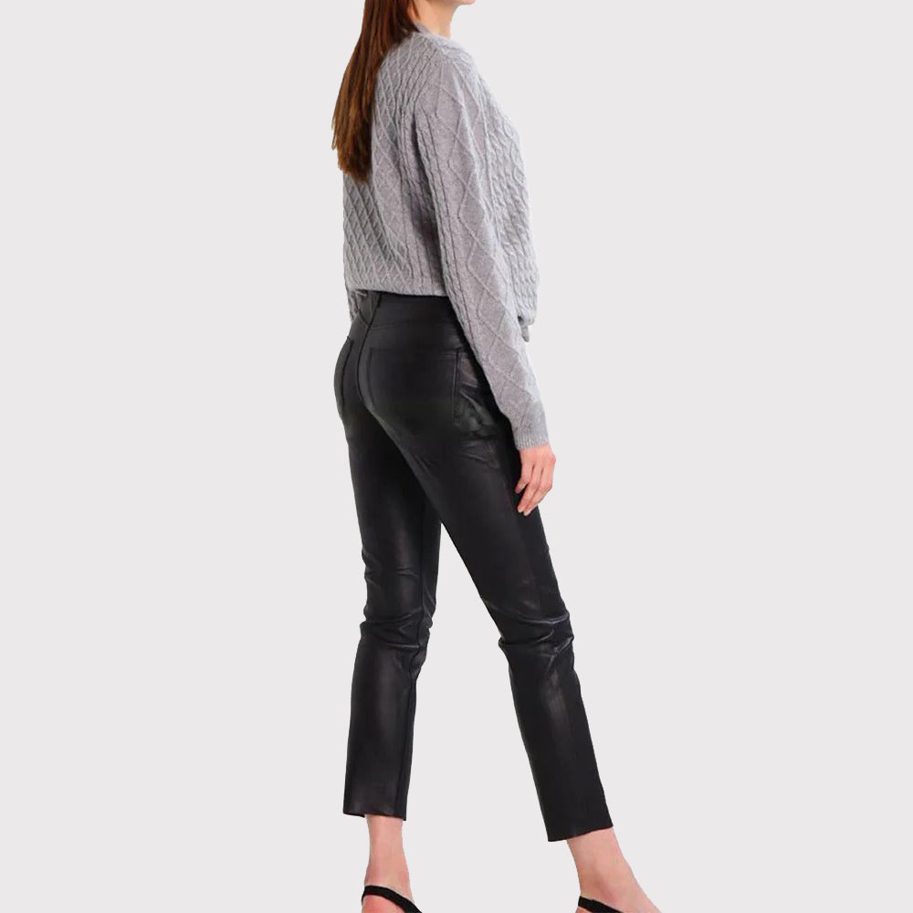 Women's Black Skinny Leather Jeans Pants