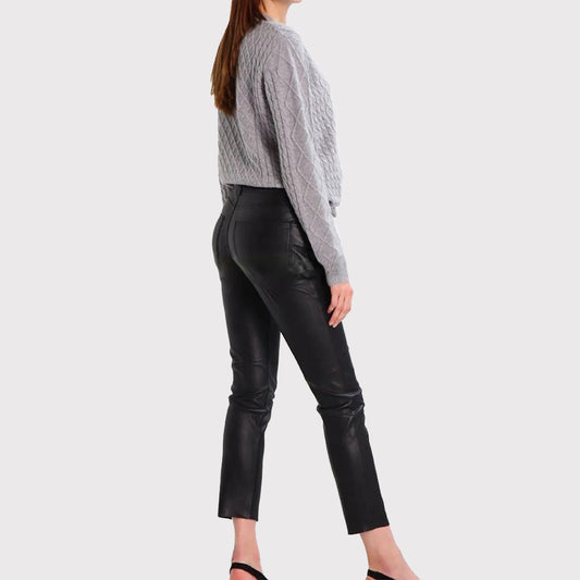 Women's Black Skinny Leather Jeans Pants