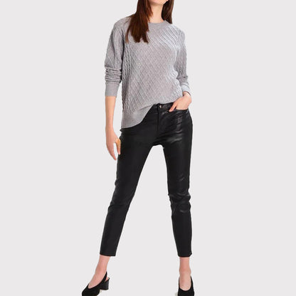 Women's Black Skinny Leather Jeans Pants