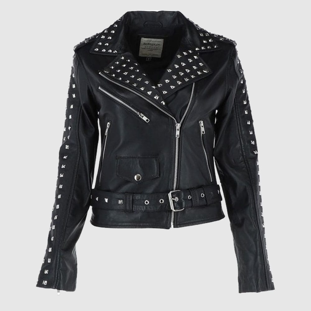 Women's Black Studded Leather Biker Jacket