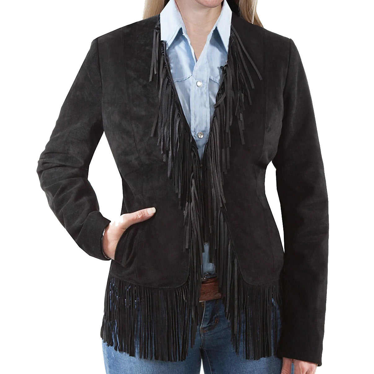 Women's Black Suede Boar Fringe Jacket