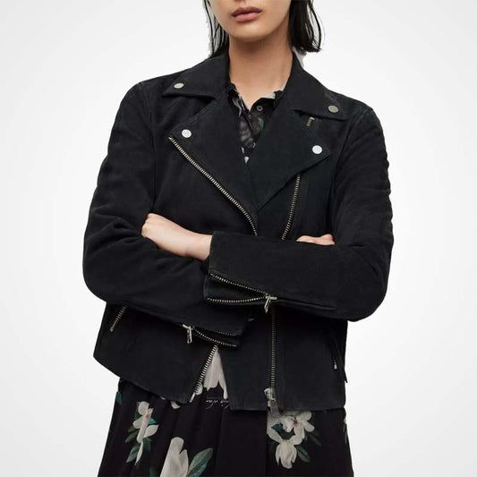 Women's Black Suede Leather Biker Jacket Custom Made Women's Black Suede Leather Biker Jacket Custom Made