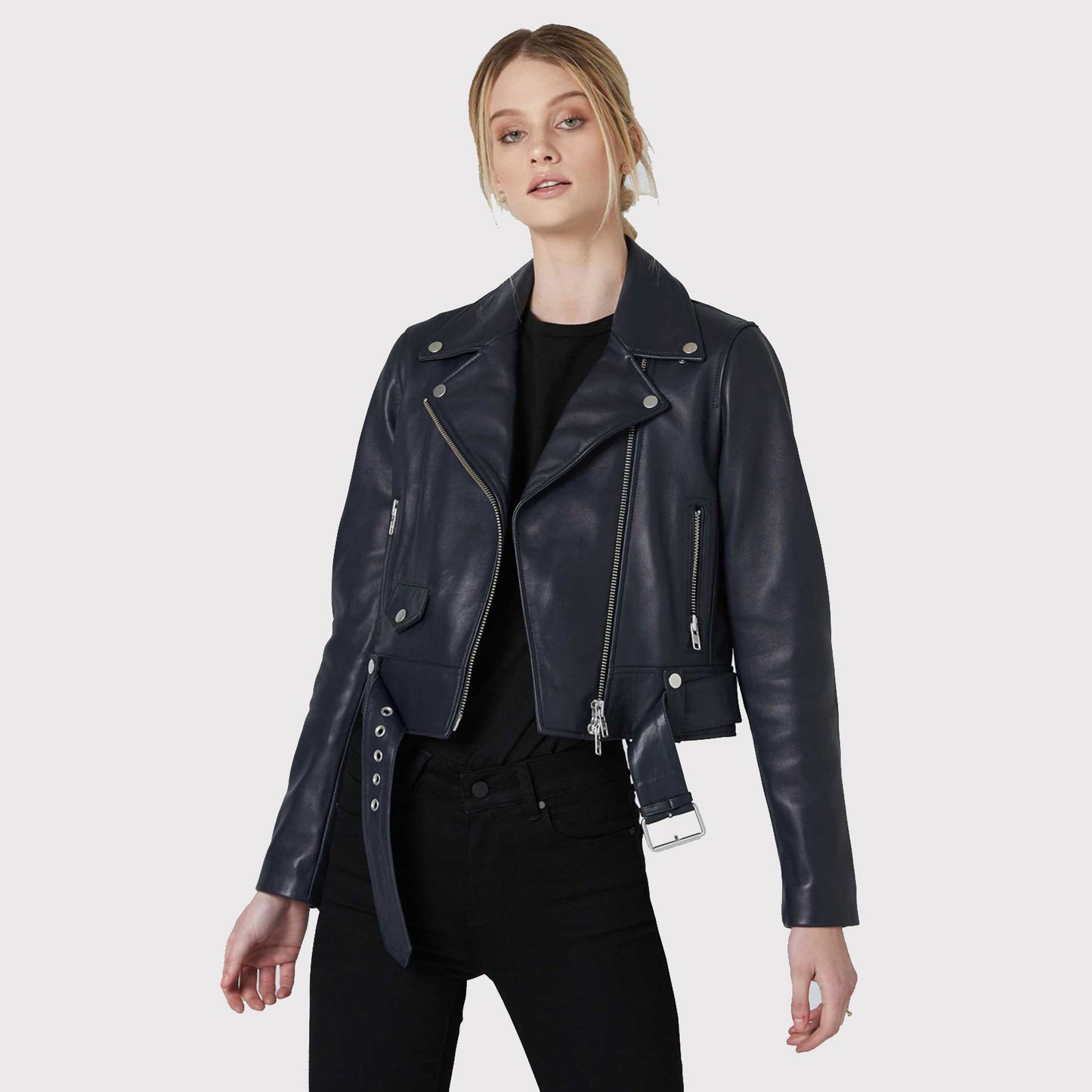 Women's Blue Lambskin Leather Jacket