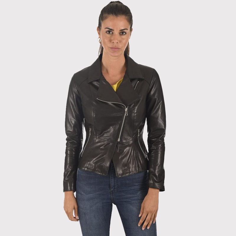 Women's Bright Black Lambskin Leather Jacket